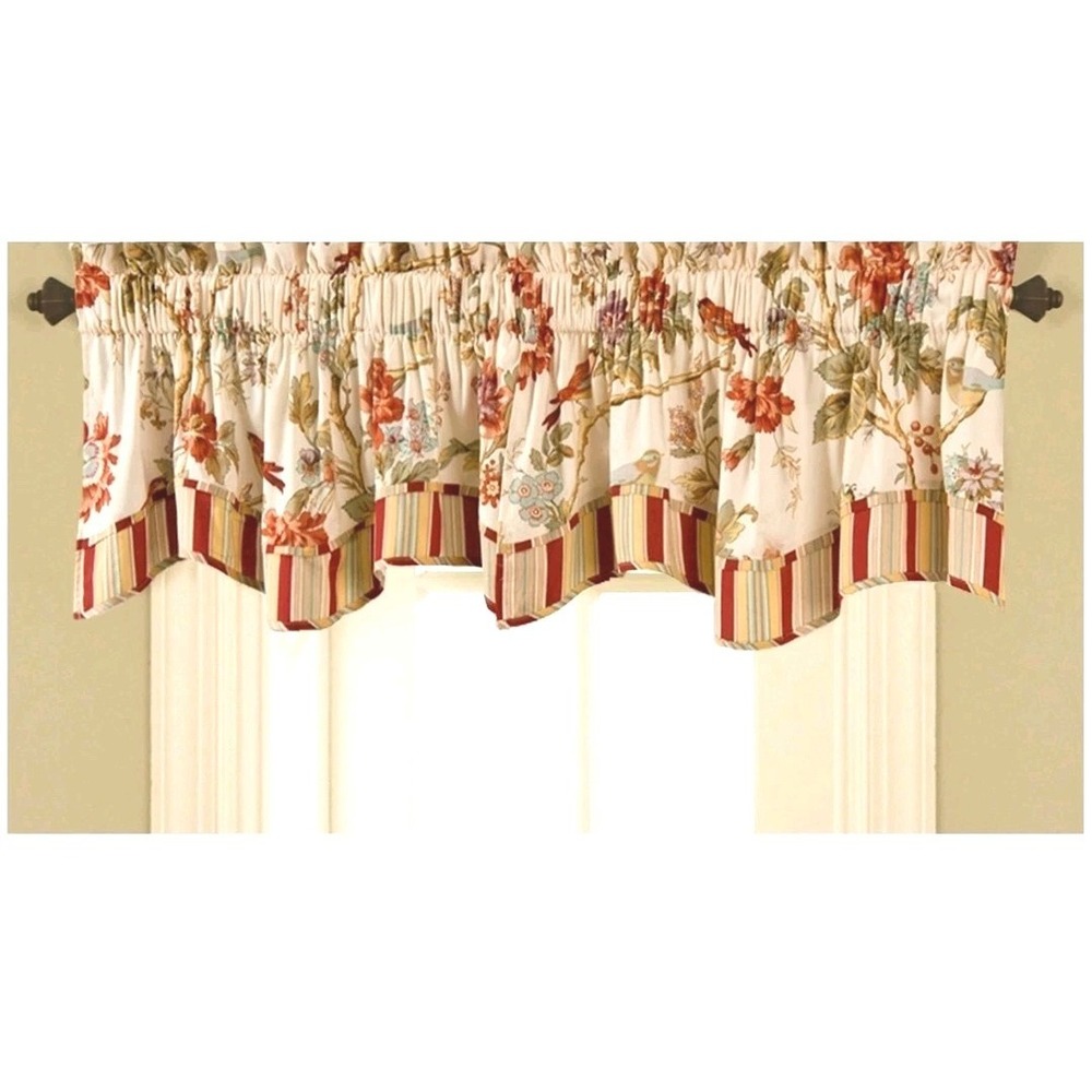 Waverly Charleston Chirp Valance 49" Floral Birds Scalloped